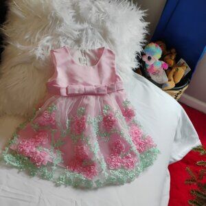 Baby Girl Pink Floral Tulle Dress | 6–9 Months | Bow Back
